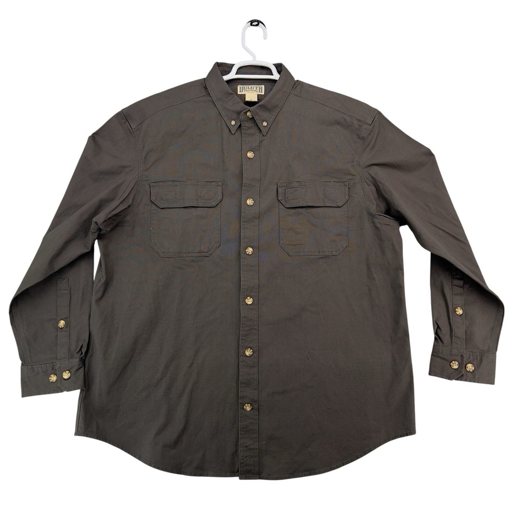 Duluth Trading Co Button Front Work Shirt Men's XL Brown Long Sleeve Cotton Nylo